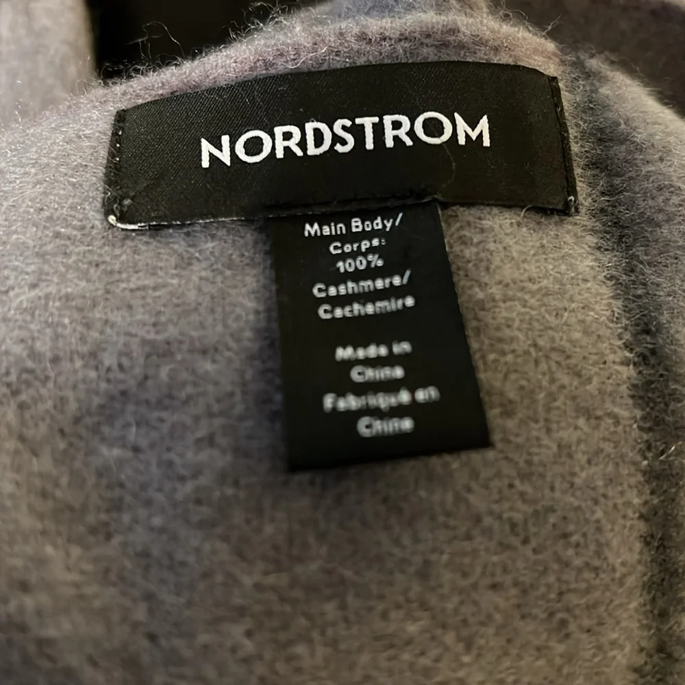 NORDSTROM 100% Cashmere Gray Black & Purple Windowpane Plaid Scarf w/ Fringe